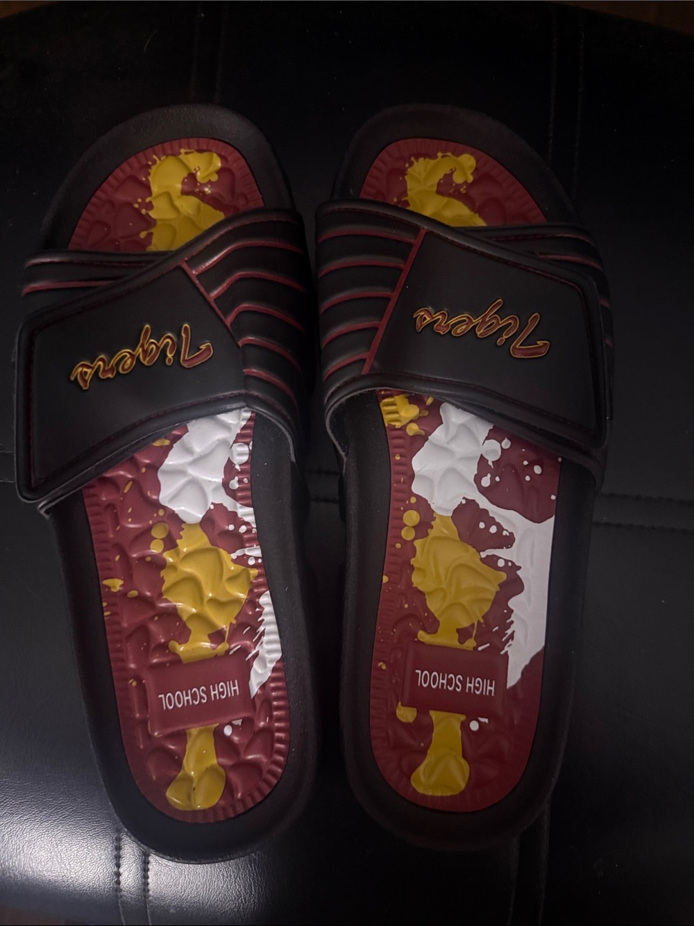 Men's Black Slide Sandals with Maroon & Yellow Insole - High School Style